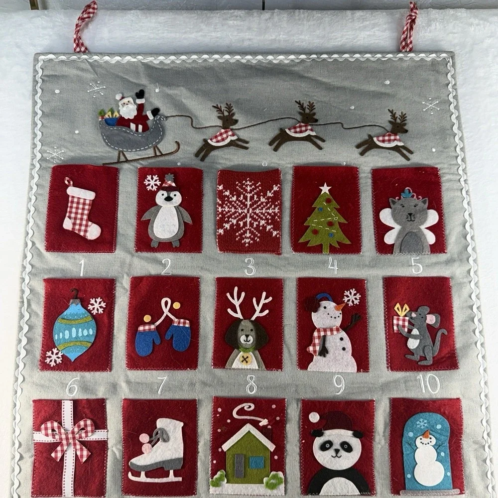 Pottery Barn Kids Advent Christmas Calendar Santa Felt Appliqué Pockets Gifts
